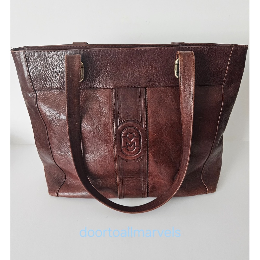Marino Orlandi Italy Large Distressed Cognac Leather Bag 17" Country Club Money